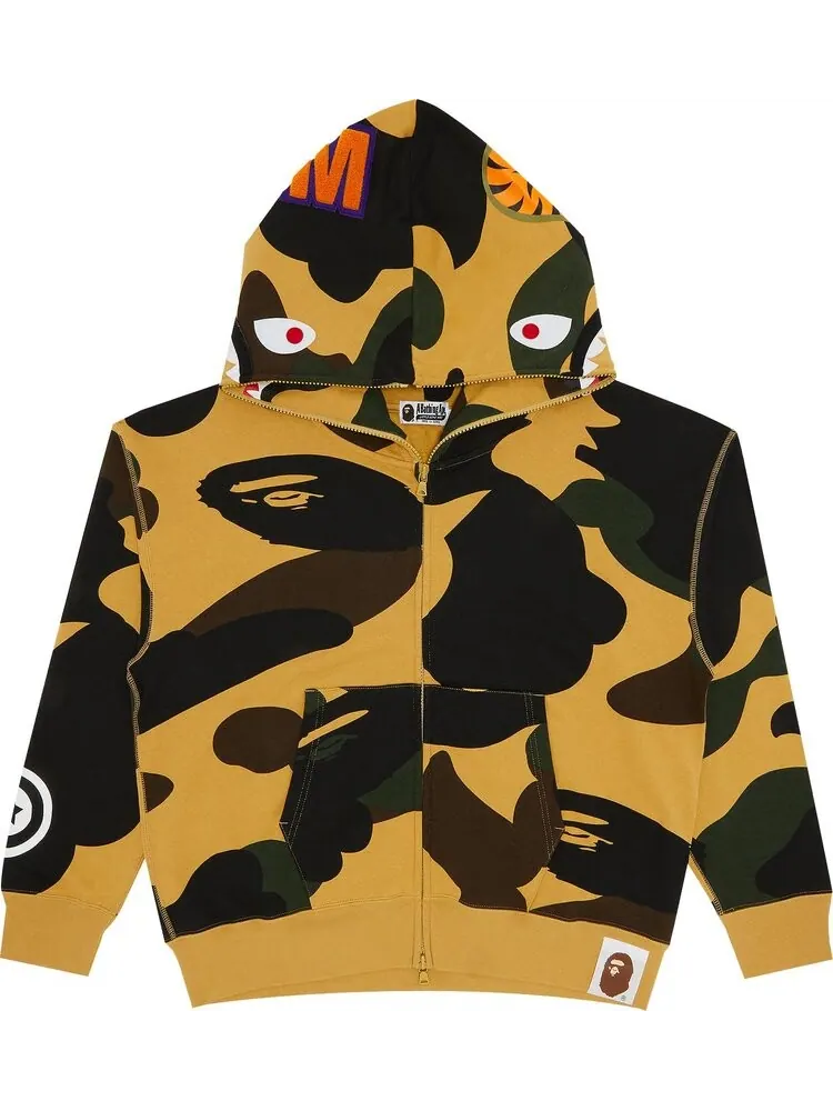 Худи BAPE Giant 1st Camo Shark Loose Fit Full Zip Hoodie 'Yellow' — изображение 1 из 3, желтый