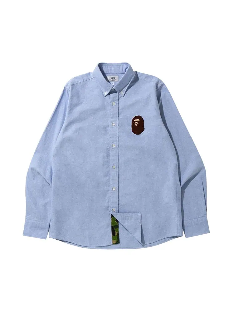 Рубашка BAPE Large Ape Head Oxford BD Shirt, Sax — изображение 1 из 1, синий