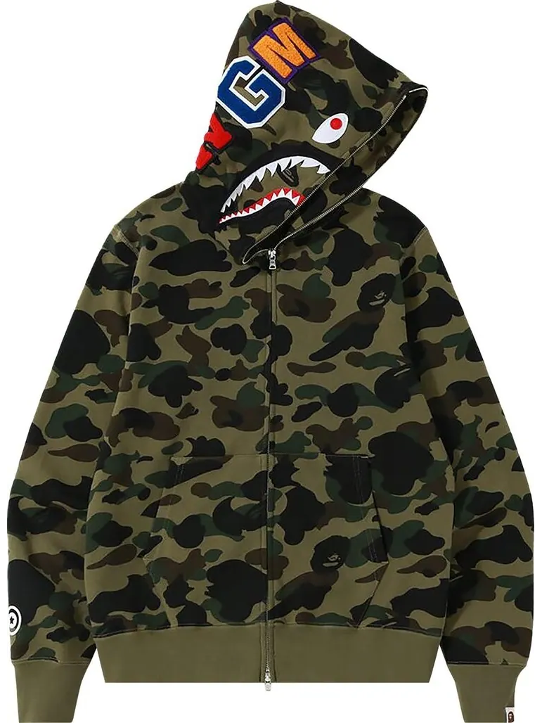 Худи BAPE 1st Camo Shark Full Zip Hoodie 'Green' — изображение 1 из 2, зеленый