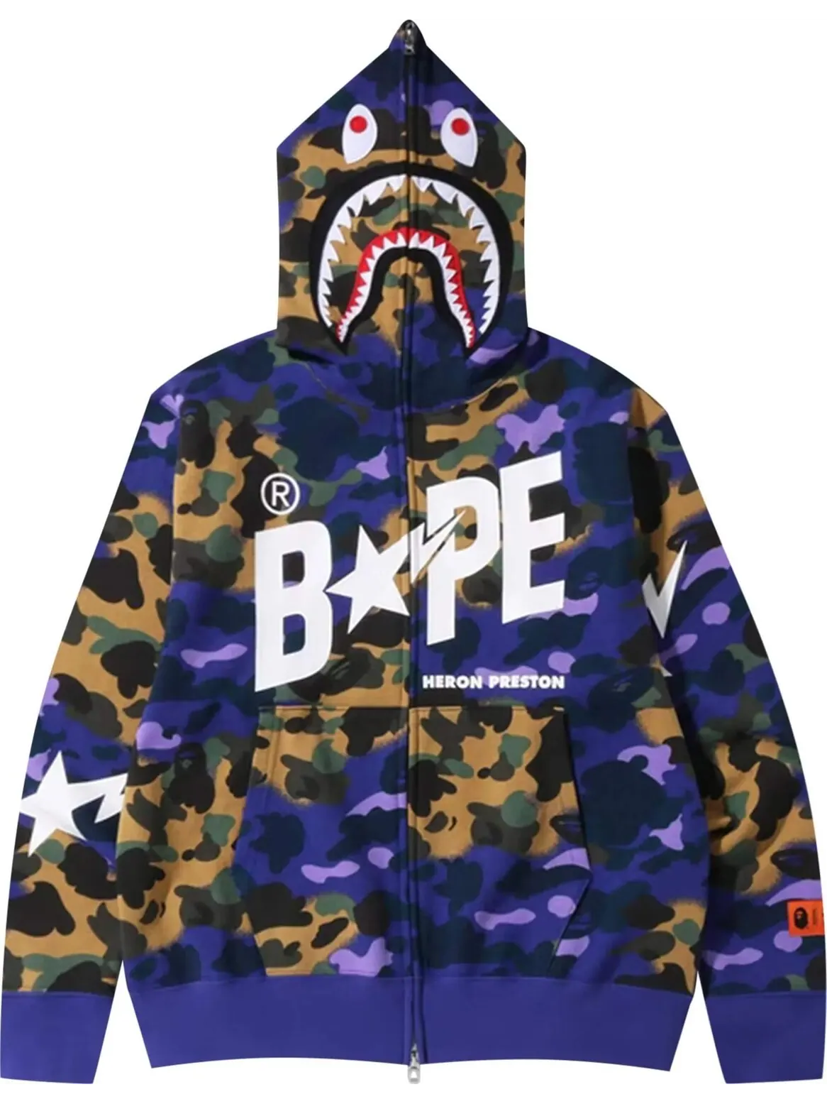 Толстовка Bape x Heron Preston Mix 1st Camo Shark Relaxed Fit Full Zip