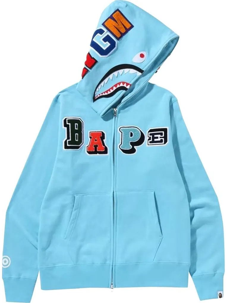 Худи BAPE Multi Fonts Shark Full Zip Hoodie 'Sax' — изображение 1 из 2, синий