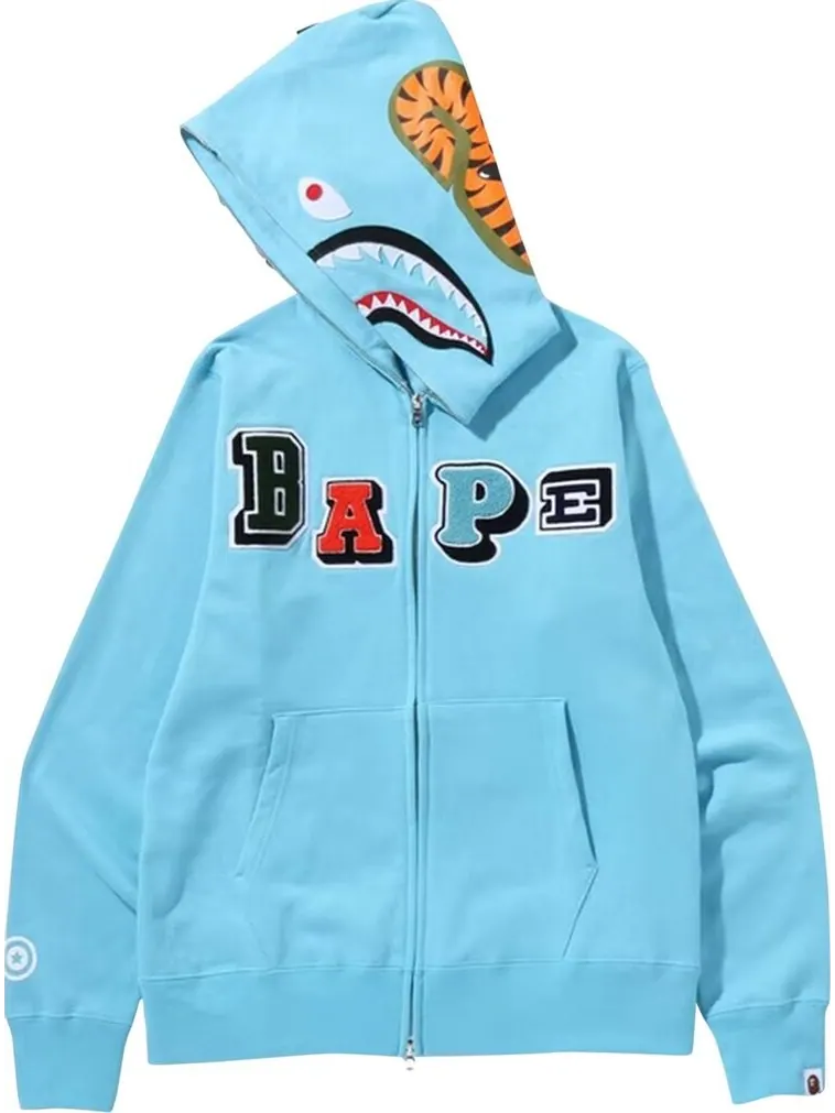 Худи BAPE Multi Fonts Shark Full Zip Hoodie 'Sax' — изображение 2 из 2, синий