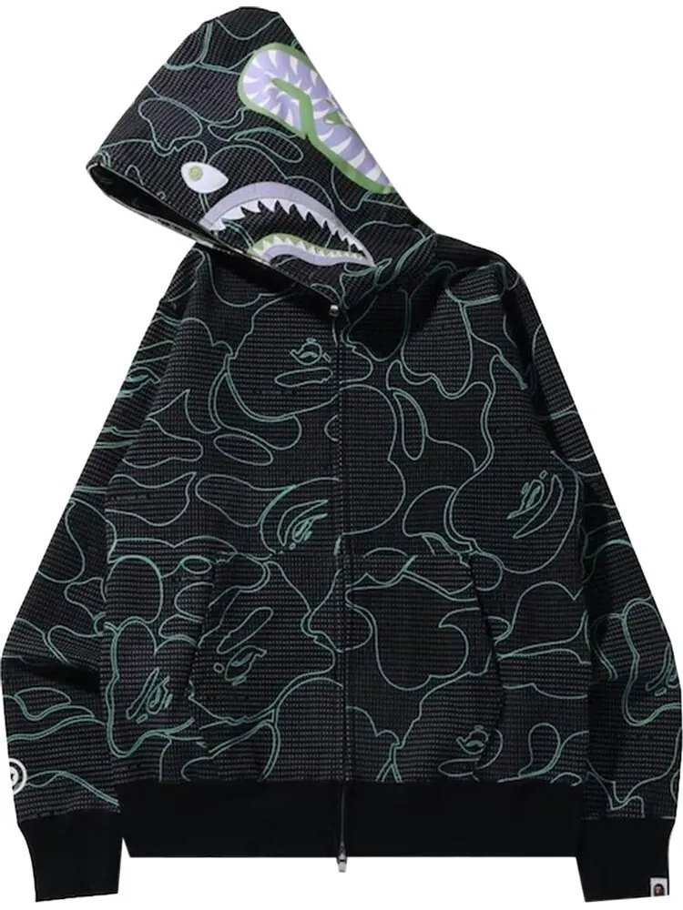Худи BAPE Text Code Camo Shark Full Zip Hoodie 'Black' — изображение 2 из 3, черный