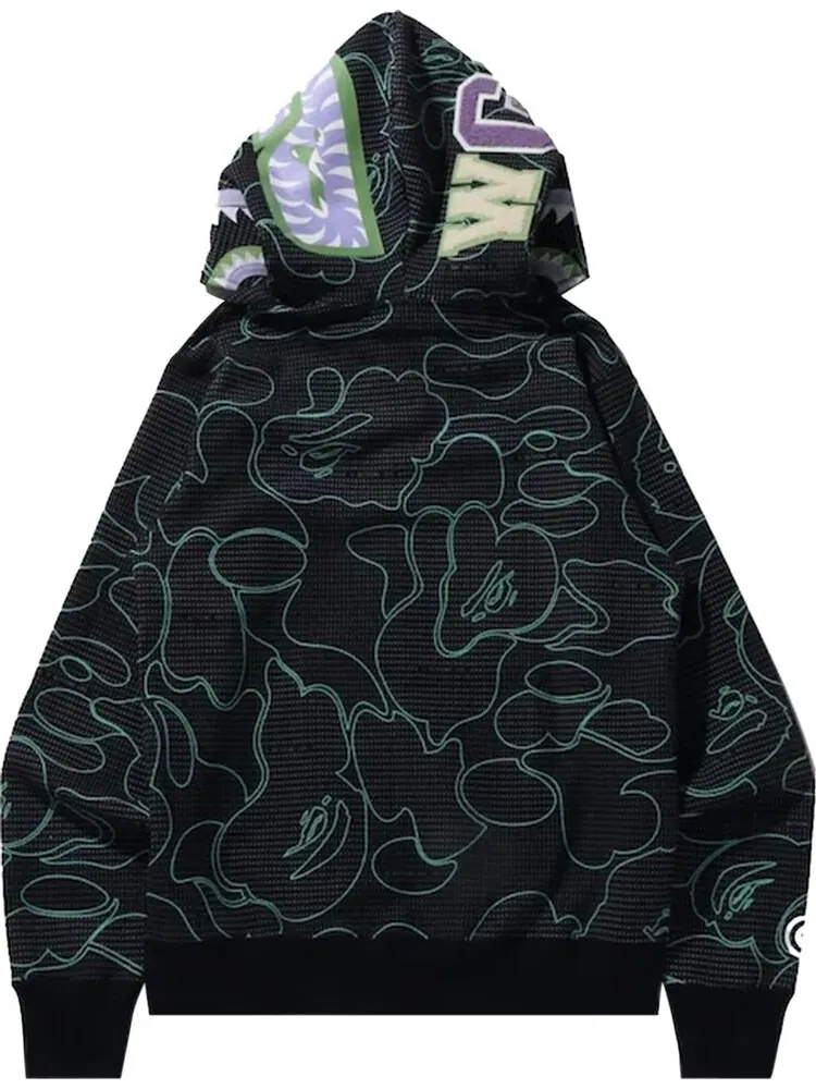 Худи BAPE Text Code Camo Shark Full Zip Hoodie 'Black' — изображение 3 из 3, черный