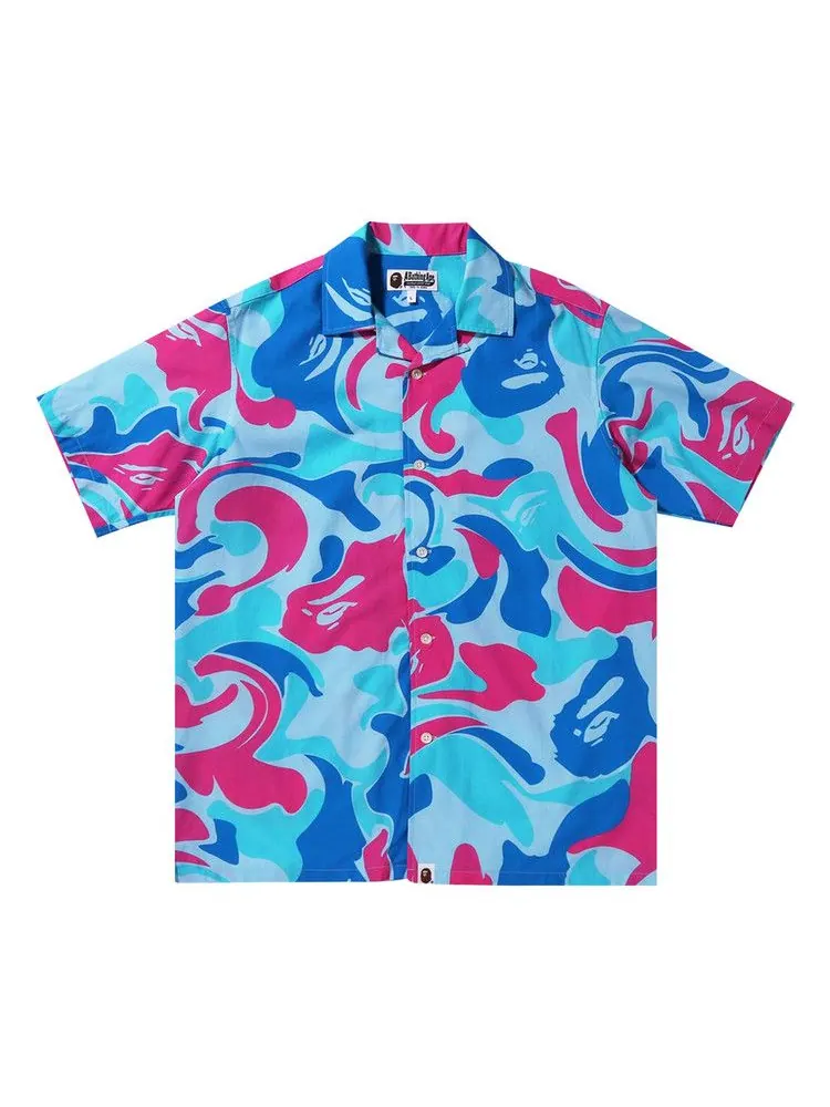 Рубашка BAPE Marble Camo Open Collar Short-Sleeve Shirt — изображение 1 из 2, синий