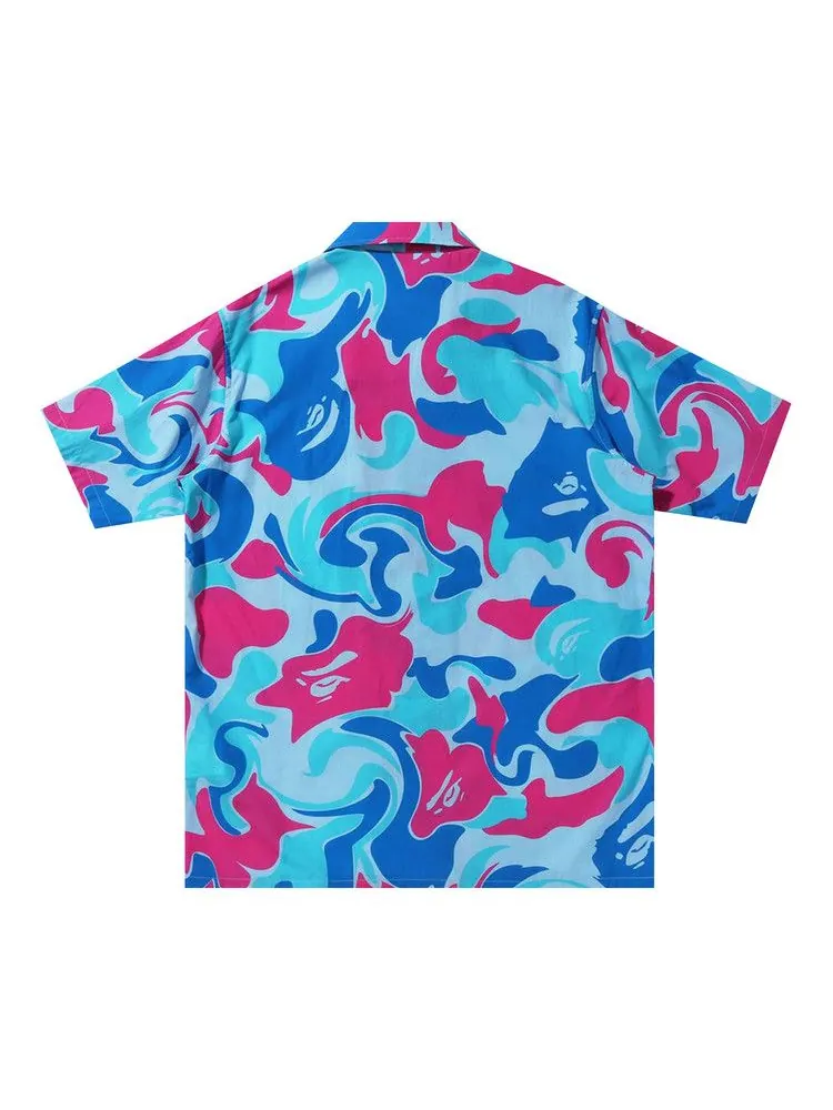 Рубашка BAPE Marble Camo Open Collar Short-Sleeve Shirt — изображение 2 из 2, синий