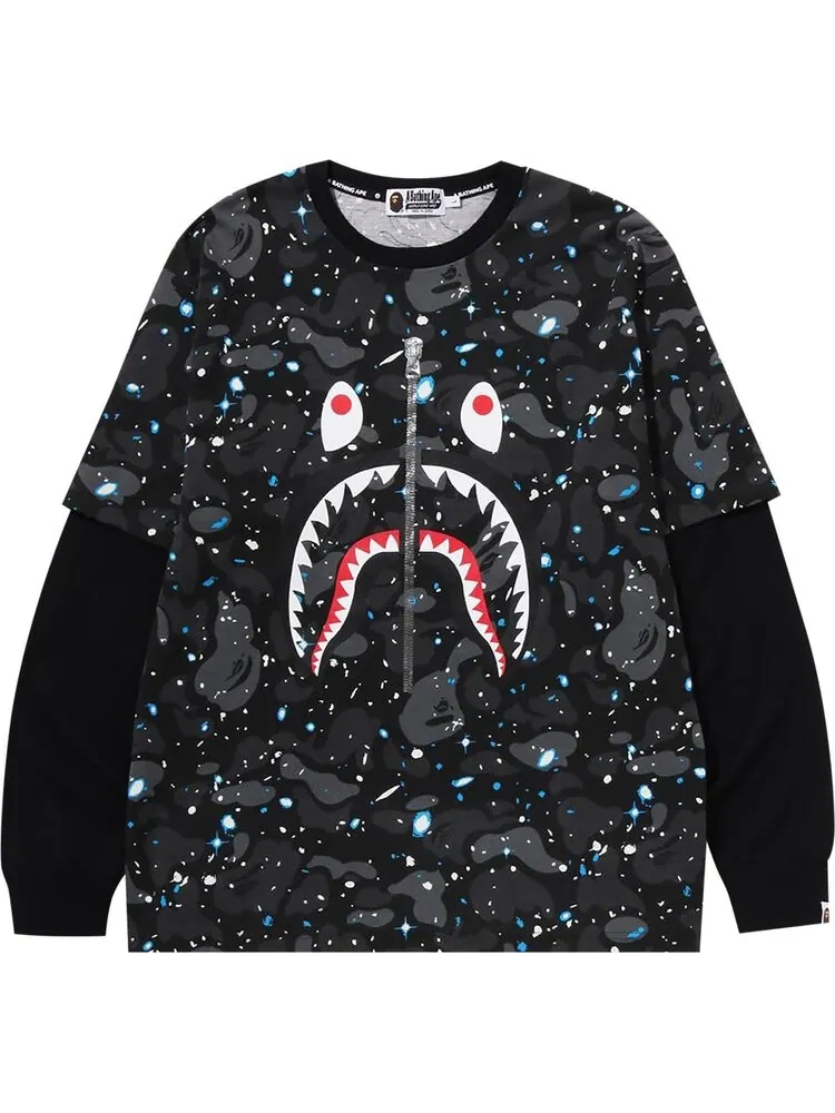 Лонгслив BAPE Space Camo Shark Layered Long-Sleeve Tee 'Black' — изображение 1 из 2, черный