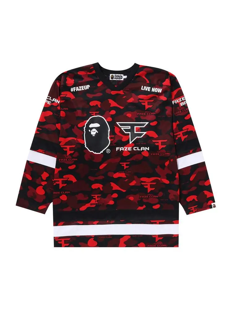Футболка BAPE x FaZe Clan Hockey Long-Sleeve Tee — изображение 1 из 2, красный