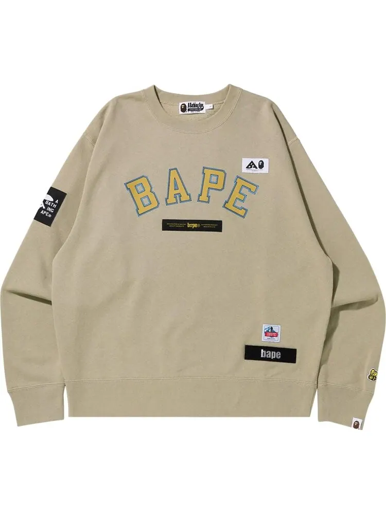 Толстовка BAPE Multi Label Relaxed Fit Crewneck 'Beige' — изображение 1 из 2, бежевый