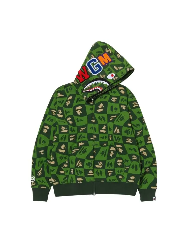 Худи BAPE Distortion Shark Relaxed Fit Full Zip Hoodie — изображение 1 из 2, зеленый