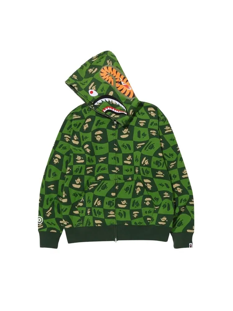 Худи BAPE Distortion Shark Relaxed Fit Full Zip Hoodie — изображение 2 из 2, зеленый