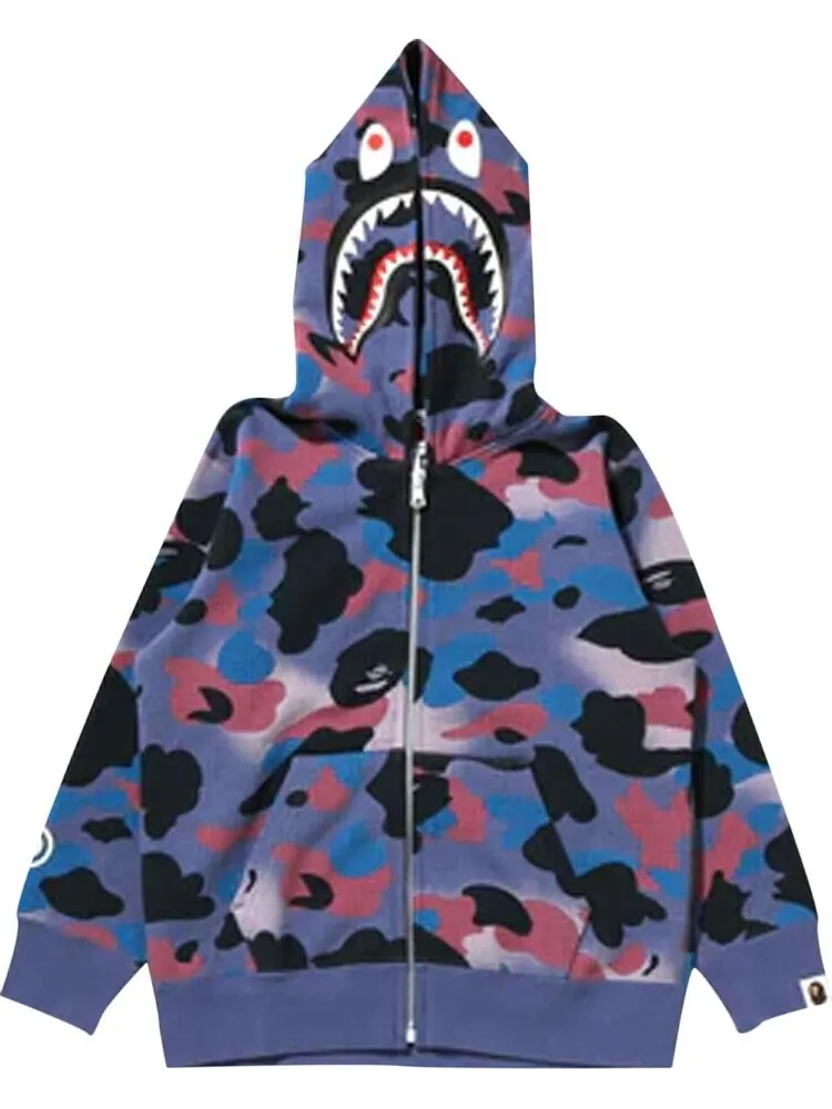 Худи BAPE Grid Camo Shark Full Zip Hoodie 'Purple' — изображение 1 из 2, фиолетовый