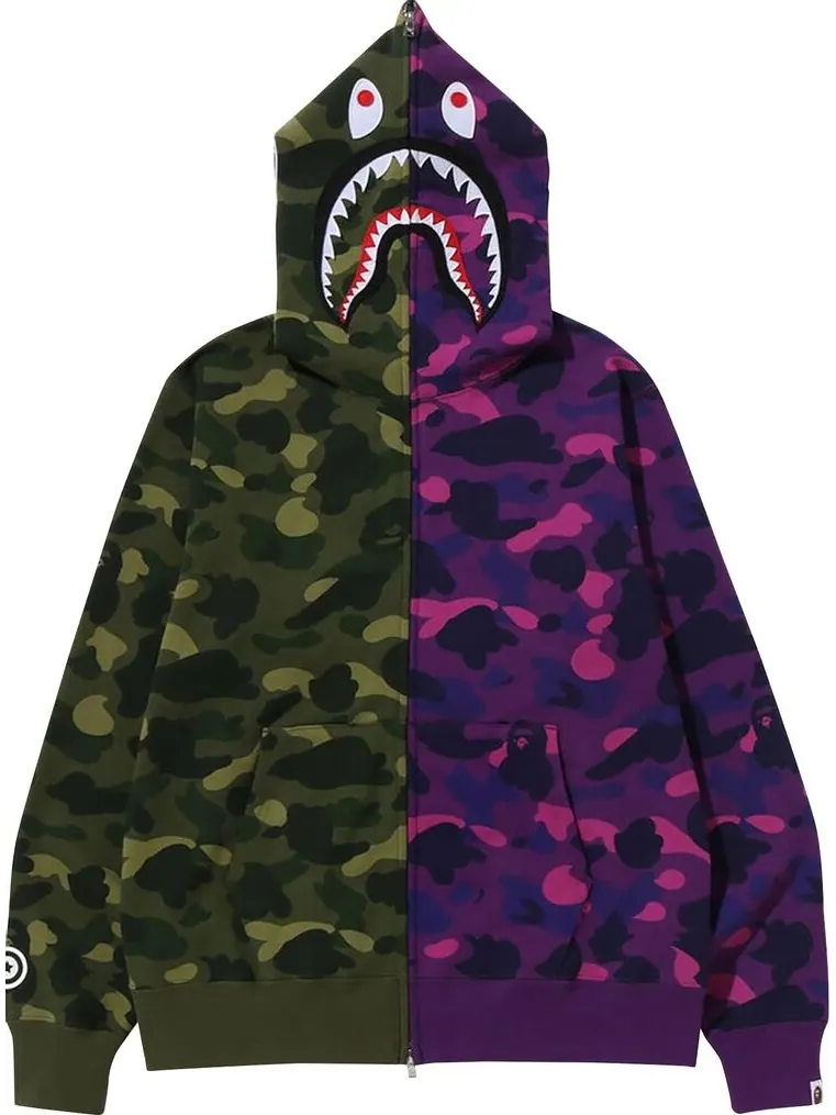 Худи BAPE Color Camo Shark Full Zip Hoodie 'Green/Purple' — изображение 1 из 2, мульти