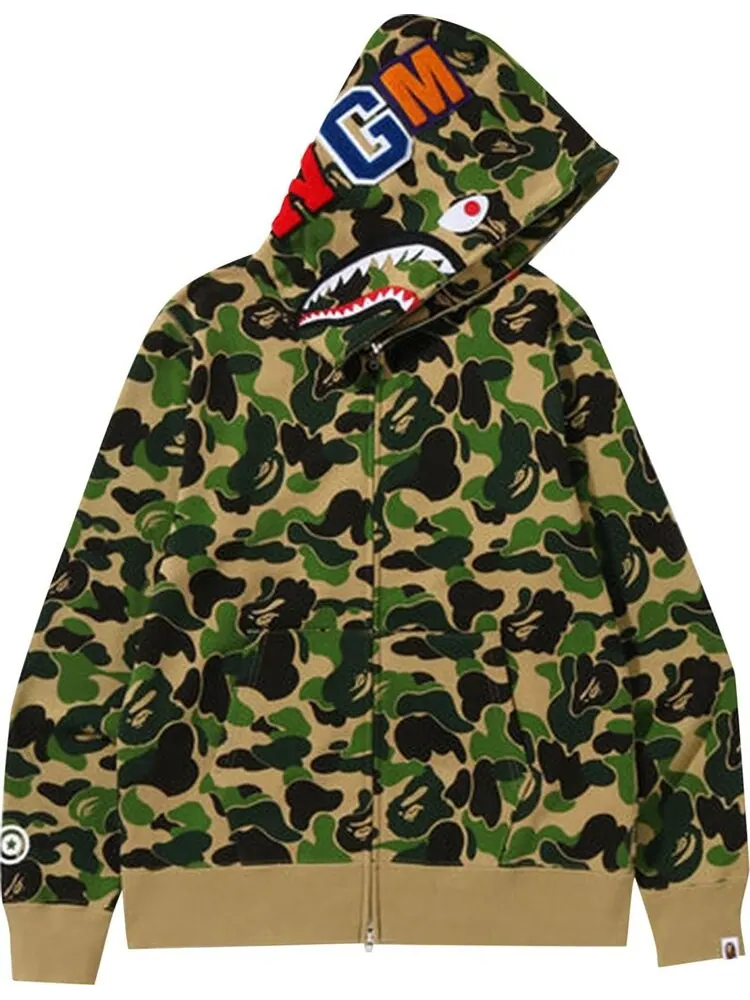 Худи BAPE Big ABC Camo Shark Full Zip Hoodie 'Green' — изображение 1 из 2, зеленый