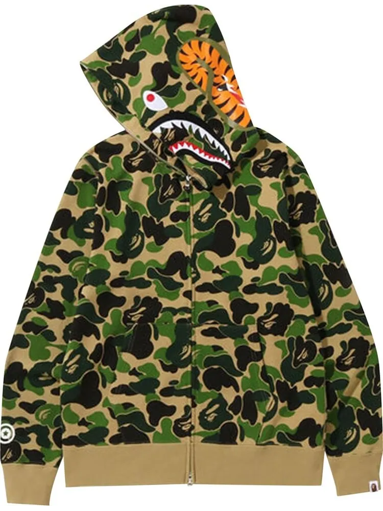 Худи BAPE Big ABC Camo Shark Full Zip Hoodie 'Green' — изображение 2 из 2, зеленый