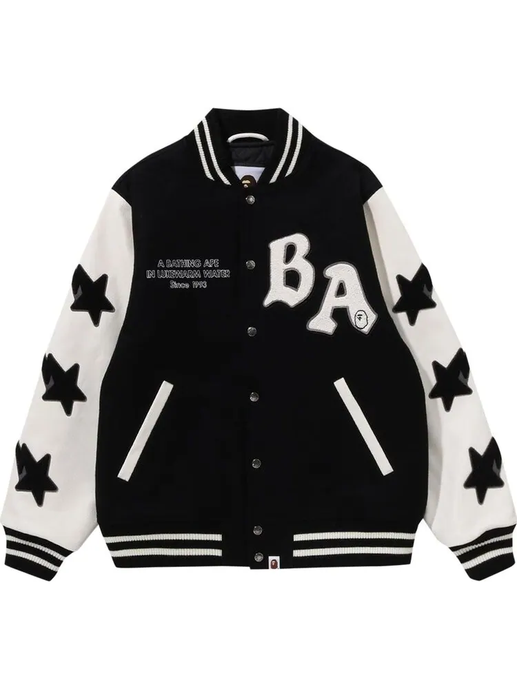 Куртка BAPE A Bathing Ape Relaxed Fit Varsity Jacket 'Black' — изображение 1 из 2, черный