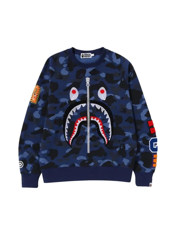 Свитер BAPE Color Camo Embroidery Shark Crewneck — изображение 1 из 1, темно-синий