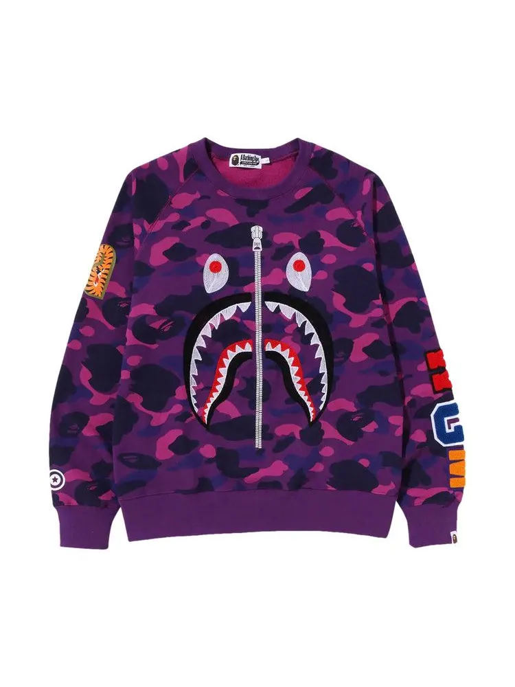 Свитер BAPE Color Camo Embroidery Shark Crewneck — изображение 1 из 1, фиолетовый