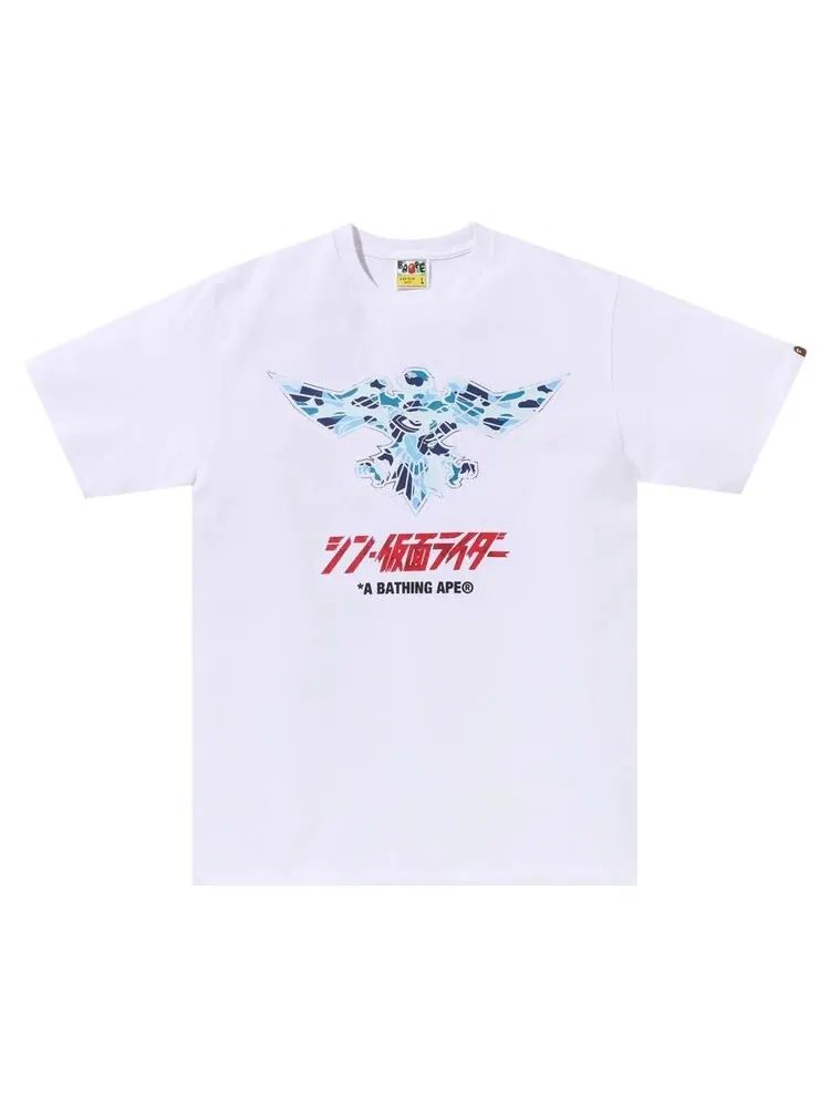 Футболка BAPE x Shin Kamen Rider Shocker Emblem 'White/Blue' — изображение 1 из 1, белый