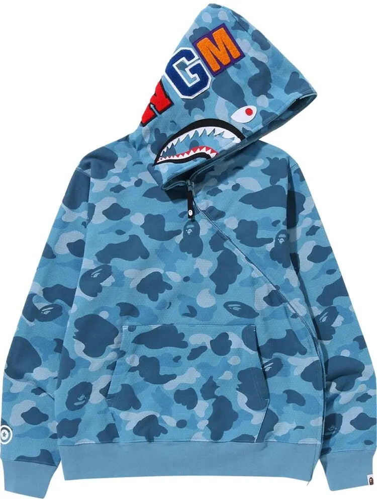 Худи BAPE Honeycomb Camo Shark Full Zip Hoodie 'Blue' — изображение 1 из 3, синий