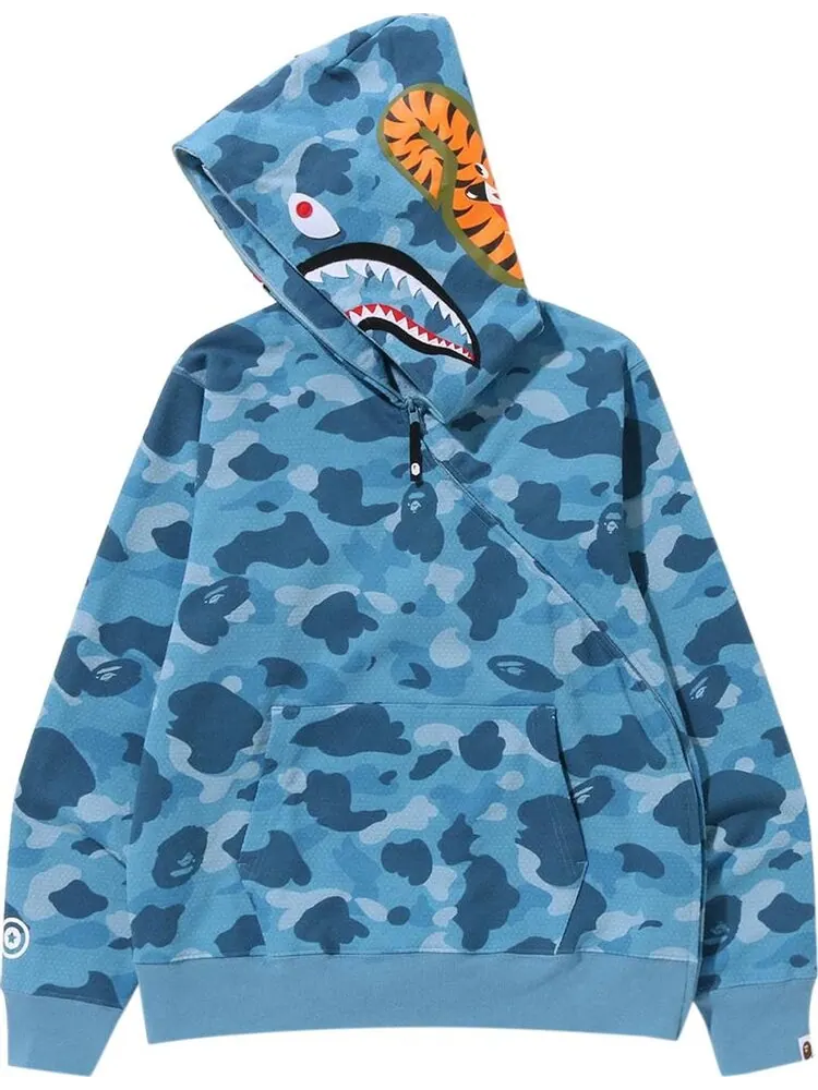 Худи BAPE Honeycomb Camo Shark Full Zip Hoodie 'Blue' — изображение 2 из 3, синий