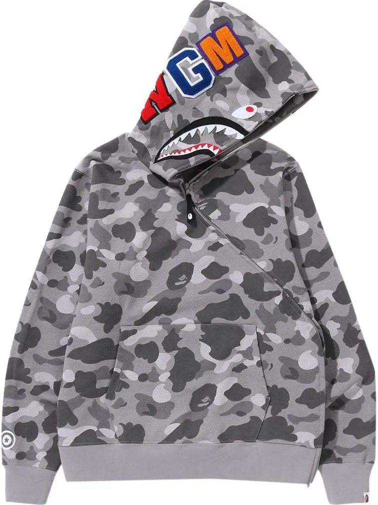 Худи BAPE Honeycomb Camo Shark Full Zip Hoodie 'Grey' — изображение 1 из 3, серый