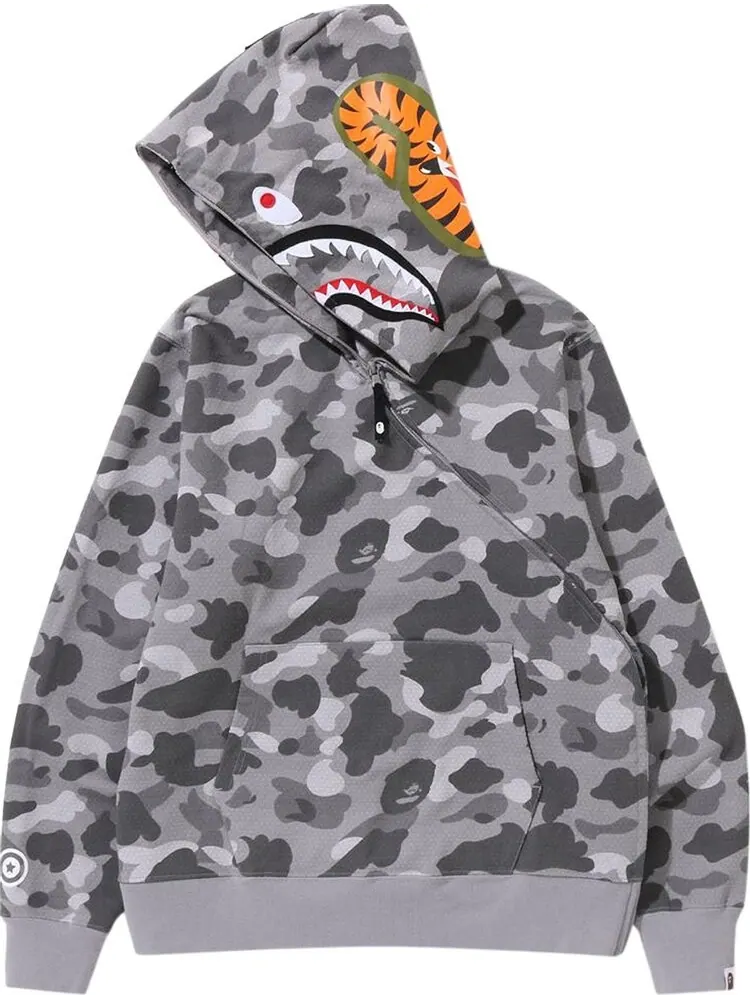 Худи BAPE Honeycomb Camo Shark Full Zip Hoodie 'Grey' — изображение 2 из 3, серый