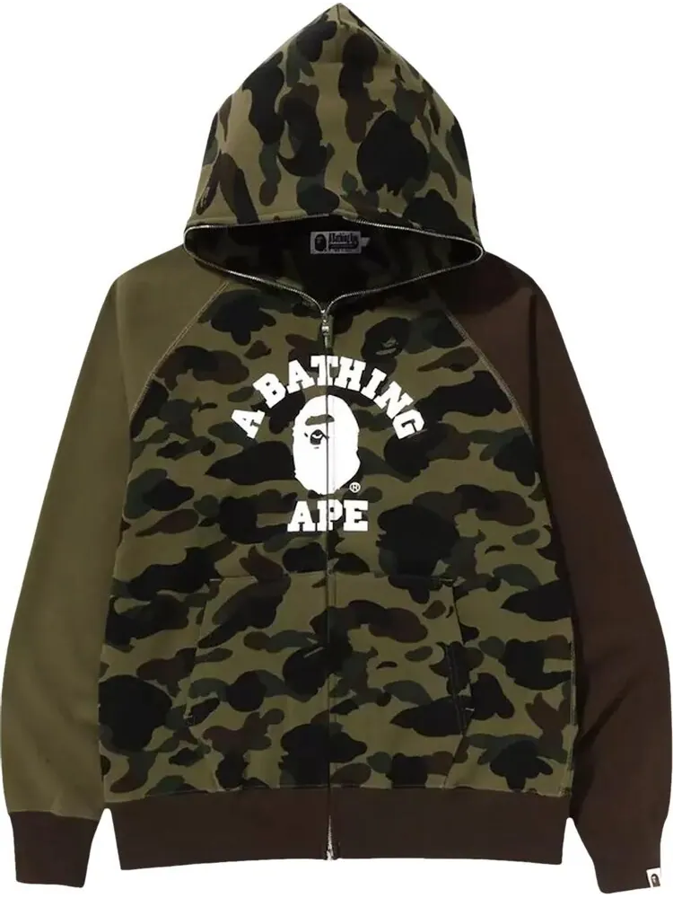 Худи BAPE 1st Camo Crazy College Full Zip Hoodie 'Green' — изображение 1 из 2, зеленый