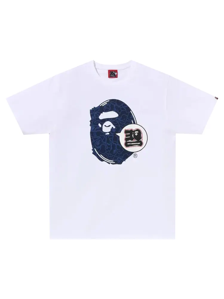 Футболка BAPE 30th Anniversary Ape Head 'White/Navy' — изображение 1 из 1, белый