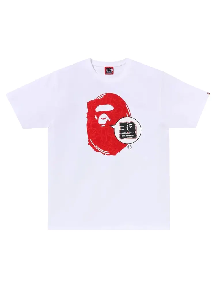 Футболка BAPE 30th Anniversary Ape Head 'White/Red' — изображение 1 из 1, белый