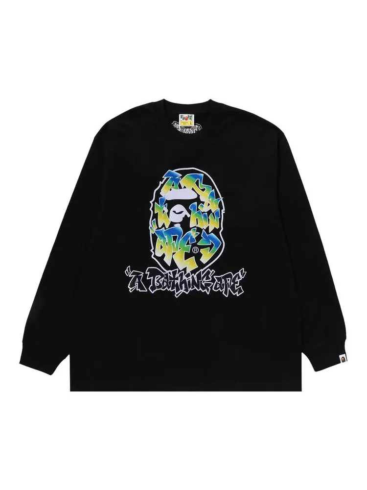 Футболка BAPE Gradient Ape Head Oversized Long-Sleeve Tee 'Black' — изображение 1 из 1, черный