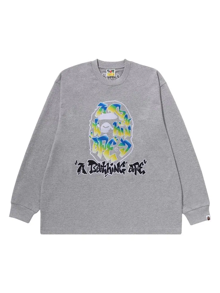 Футболка BAPE Gradient Ape Head Oversized Long-Sleeve Tee — изображение 1 из 1, серый