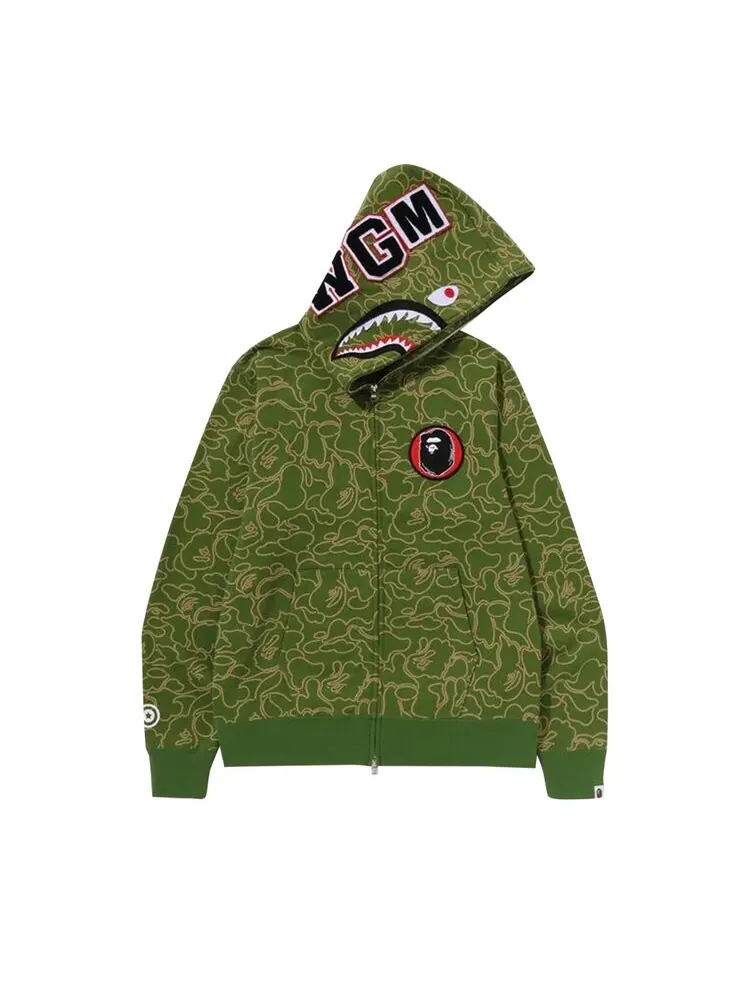 Худи BAPE 30th Anniversary Line Camo Shark Full Zip 'Green' — изображение 1 из 3, зеленый