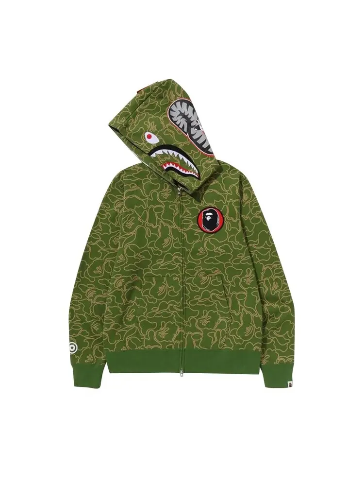 Худи BAPE 30th Anniversary Line Camo Shark Full Zip 'Green' — изображение 2 из 3, зеленый