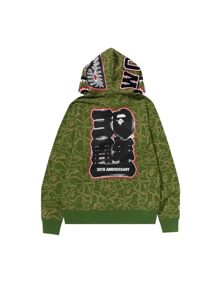 Худи BAPE 30th Anniversary Line Camo Shark Full Zip 'Green' — изображение 3 из 3, зеленый