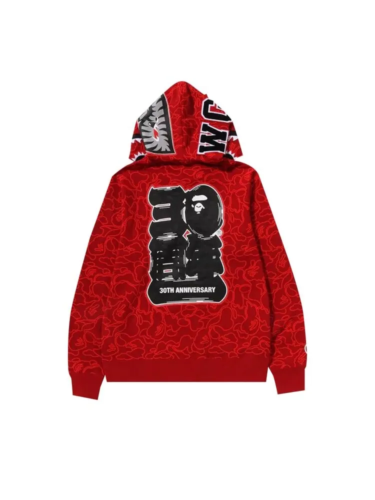 Худи BAPE 30th Anniversary Line Camo Shark Full Zip 'Red' — изображение 4 из 4, красный