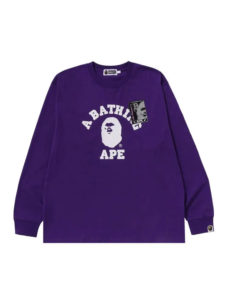 Футболка BAPE Mad Face College Long-Sleeve Tee — изображение 1 из 1, фиолетовый