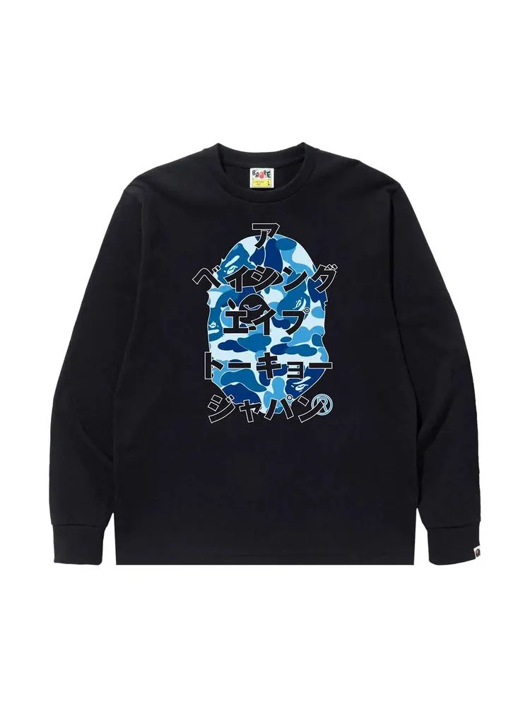 Футболка BAPE ABC Camo Japanese Letters Long-Sleeve Tee — изображение 1 из 1, черный/синий