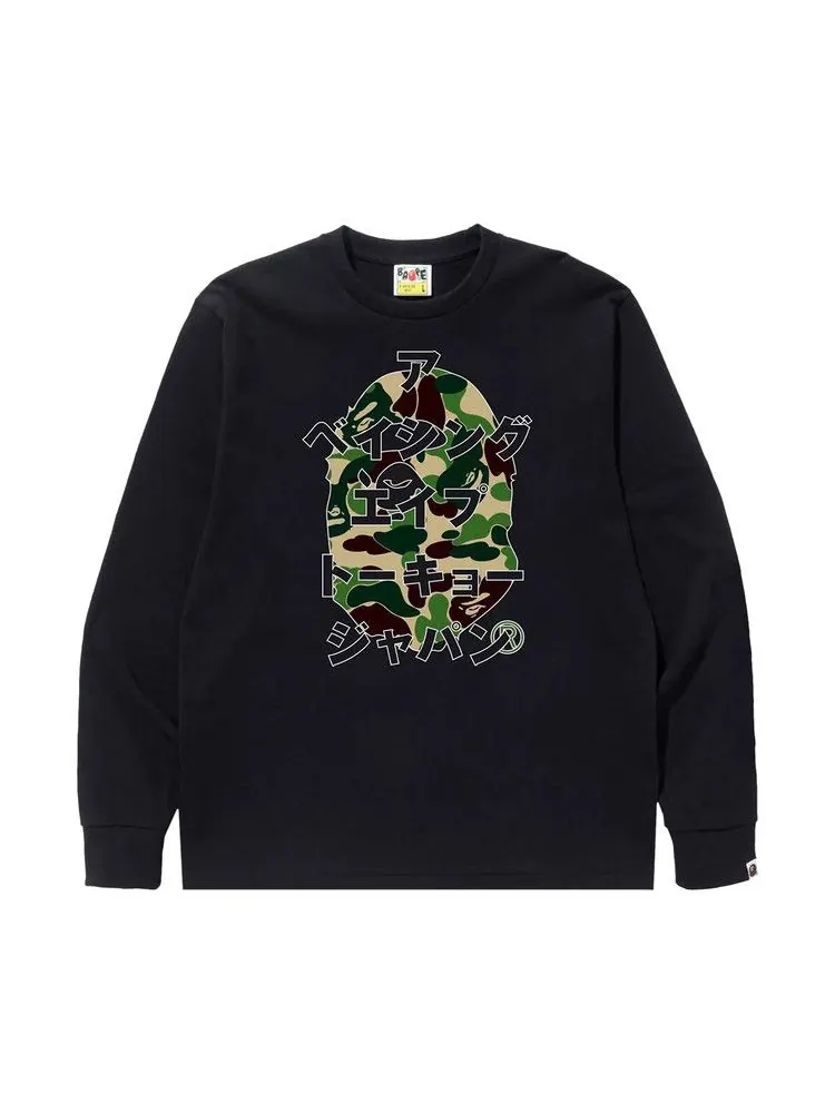 Футболка BAPE ABC Camo Japanese Letters Long-Sleeve Tee — изображение 1 из 1, черный/зеленый