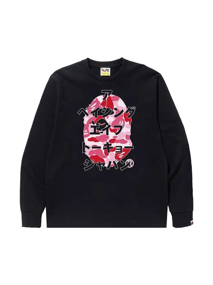 Футболка BAPE ABC Camo Japanese Letters Long-Sleeve Tee — изображение 1 из 1, черный/розовый
