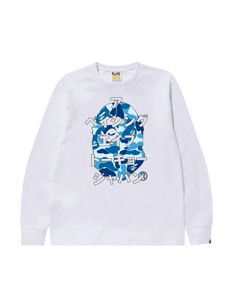 Футболка BAPE ABC Camo Japanese Letters Long-Sleeve Tee — изображение 1 из 1, белый/синий