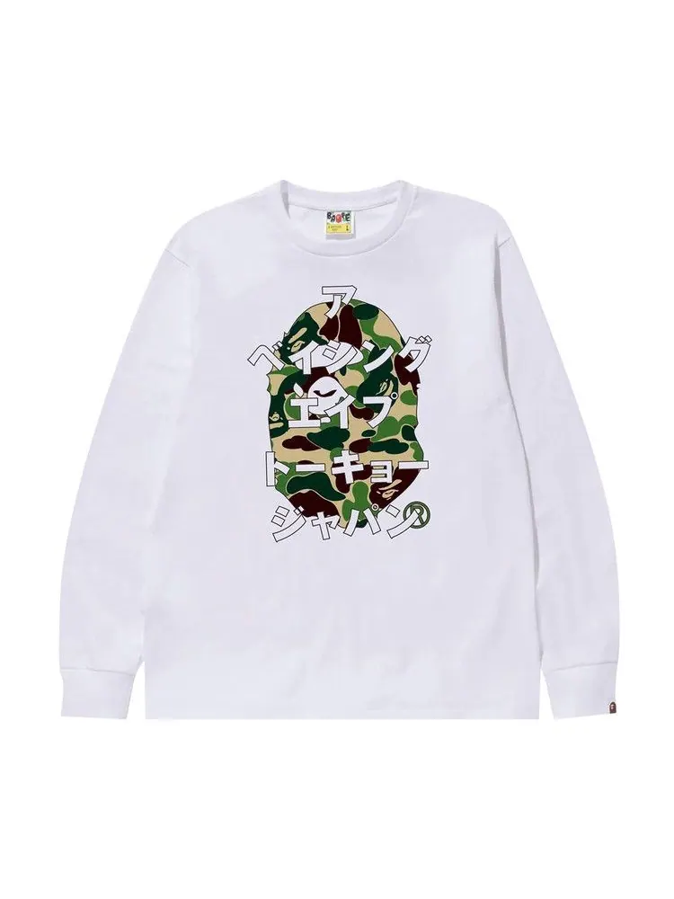Футболка BAPE ABC Camo Japanese Letters Long-Sleeve Tee — изображение 1 из 1, белый/зеленый