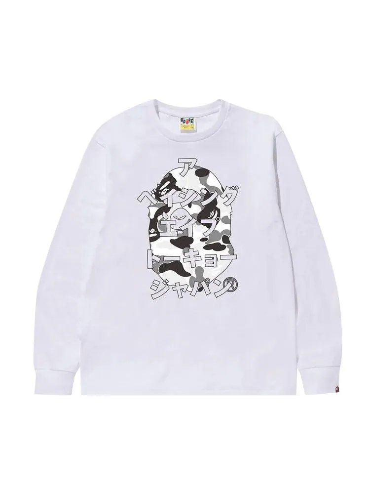 Футболка BAPE ABC Camo Japanese Letters Long-Sleeve Tee — изображение 1 из 1, белый/серый