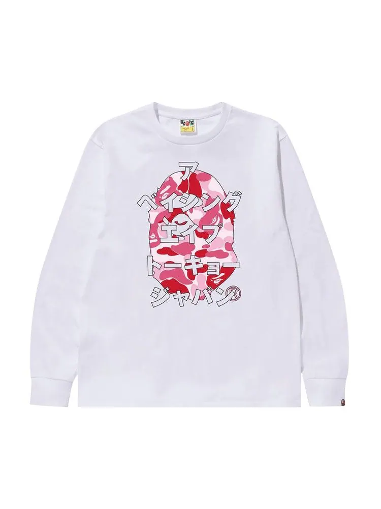 Футболка BAPE ABC Camo Japanese Letters Long-Sleeve Tee — изображение 1 из 1, белый/розовый