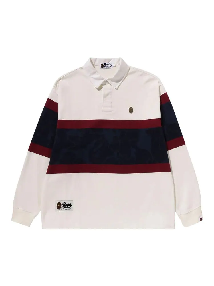 Поло BAPE Metal One Point Long-Sleeve Color Blocking Rugby Polo 'Ivory' — изображение 1 из 1, бежевый