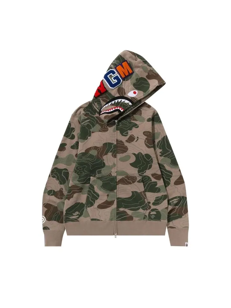 Худи BAPE Layered Line camo Shark Full Zip Hoodie — изображение 2 из 2, бежевый