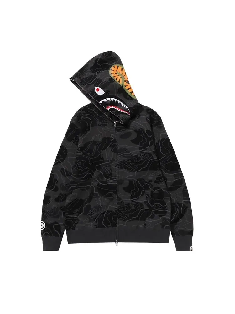 Худи BAPE Layered Line Camo Shark Full Zip 'Black' — изображение 2 из 2, черный