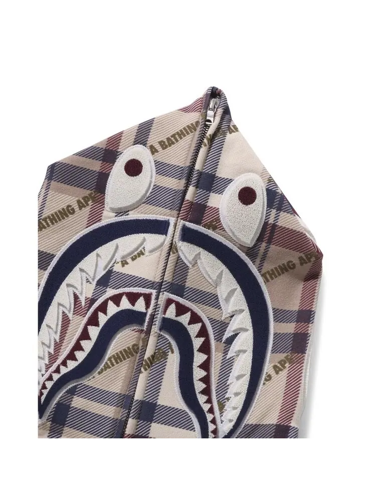Худи BAPE Logo Check Pattern Shark Full Zip 'Beige' — изображение 3 из 3, загар