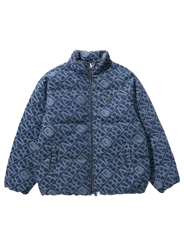 Куртка BAPE Denim Monogram Puffer Down 'Blue' — изображение 1 из 3, синий