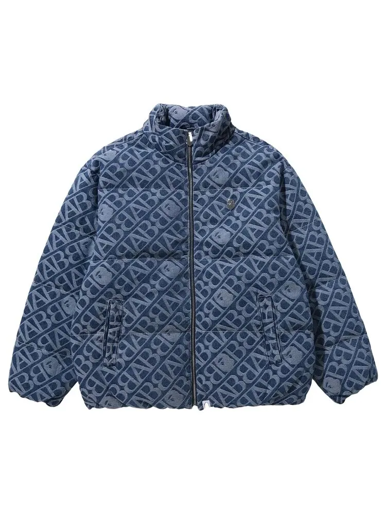 Куртка BAPE Denim Monogram Puffer Down 'Blue' — изображение 2 из 3, синий